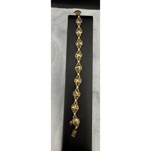 Vintage Spanish Damascene Bracelet Enamel Gold Tone 7"